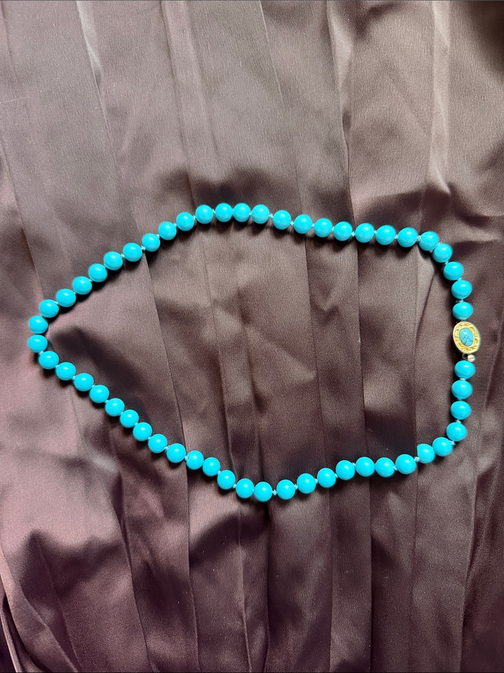 Vintage Turquoise Blue Glass Bead Statement Necklace Gold Tone Clasp